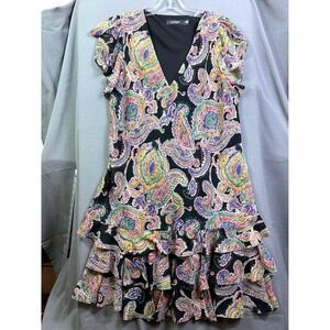 Lauren Ralph Lauren Paisley V-Neck Ruffle Tiered Mini Dress Multi-Color Size 16